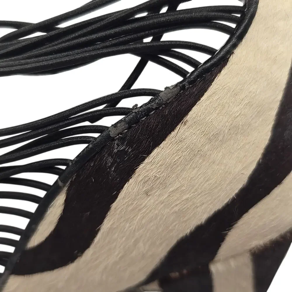 London Trash Zebra Stripes Pony Hair Platform Shoes Heels Leather sz 8 Pinup - Picture 6 of 16